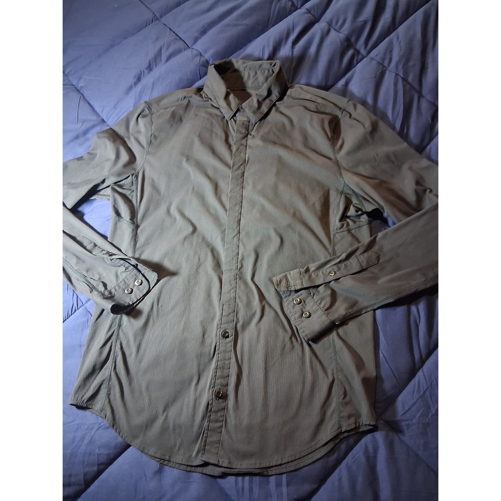 Lululemon Athletica Mens Long Sleeve Button Down Shirt Charcoal Grey‎ Stripe XL